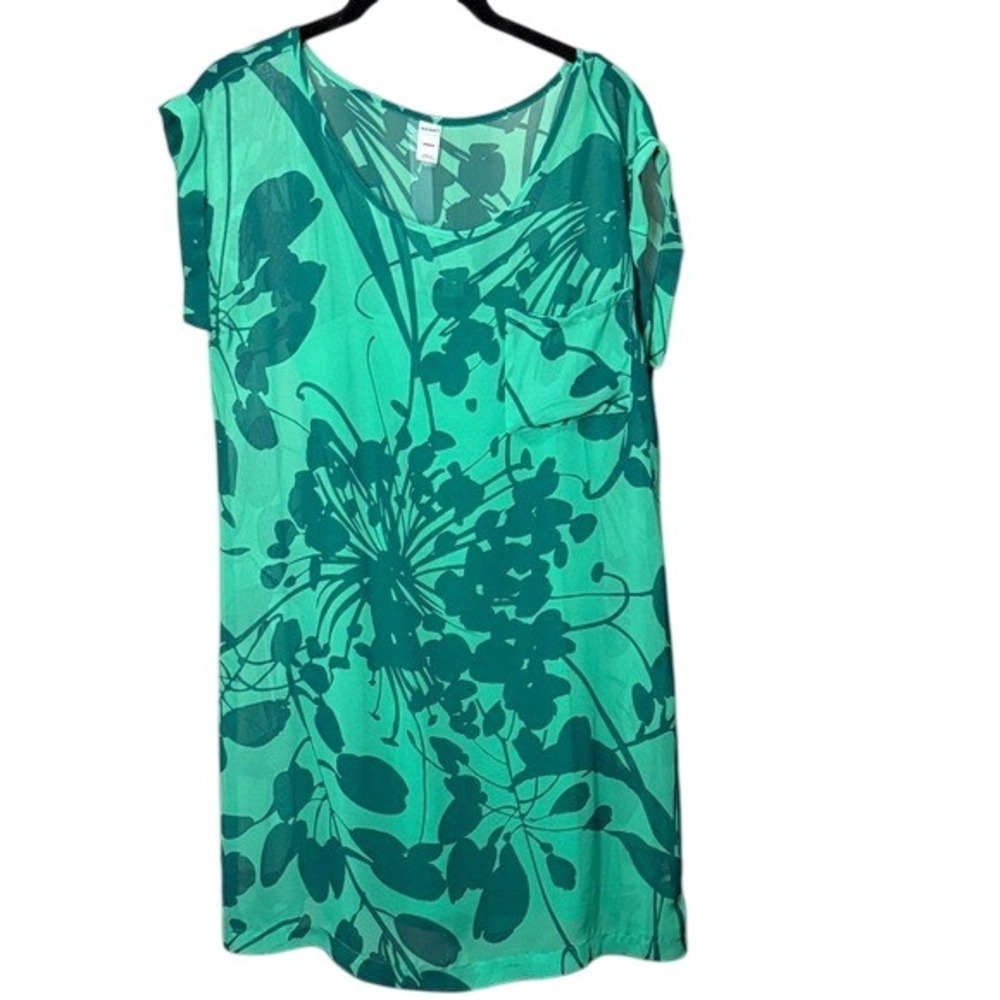 Old Navy Green Floral Print Sheer Cover-Up Dress Size Medium